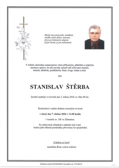 Smuteční oznámení – Stanislav Štěrba