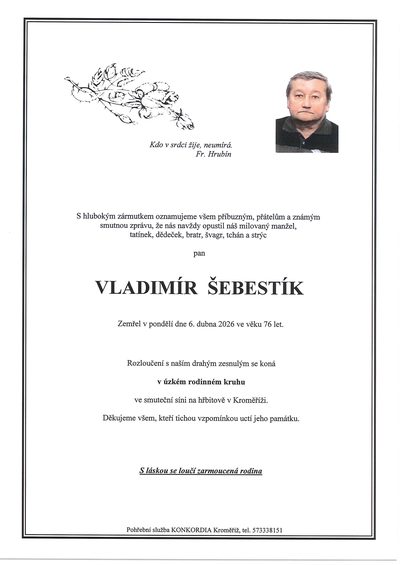 Smuteční oznámení – Vladimír Šebestík