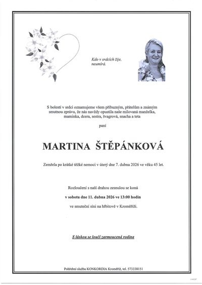 Smuteční oznámení – Martina Štěpánková