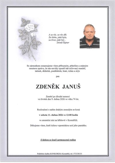 Smuteční oznámení – Zdeněk Januš