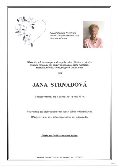 Smuteční oznámení – Jana Strnadová
