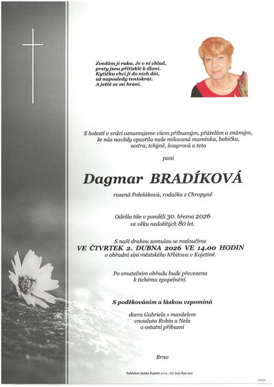 Smuteční oznámení – Dagmar Bradíková