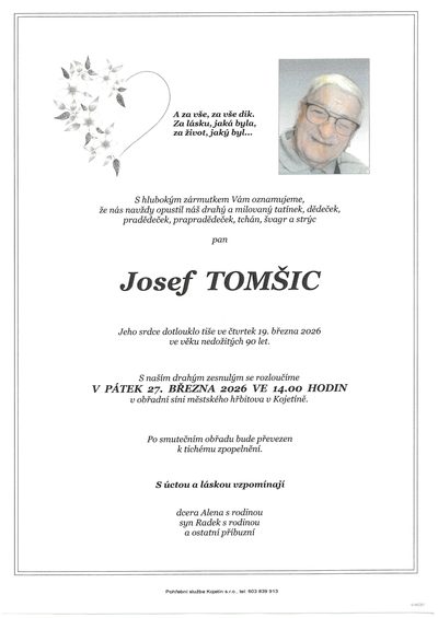 Smuteční oznámení – Josef Tomšic