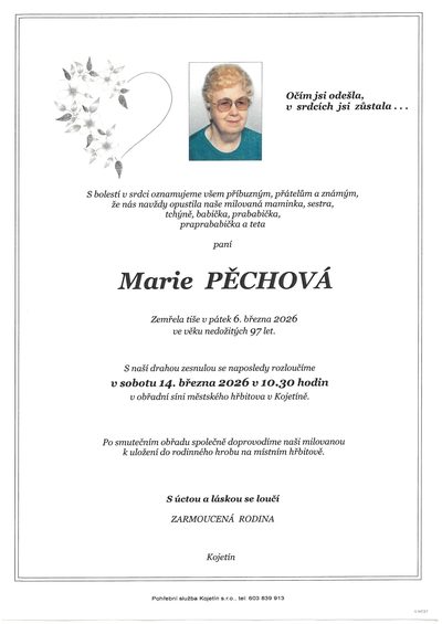 Smuteční oznámení – Marie Pěchová