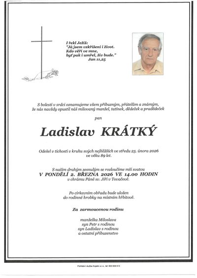 Smuteční oznámení – Ladislav Krátký