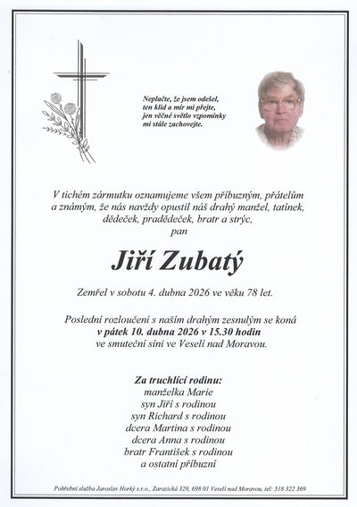 Smuteční oznámení – Jiří Zubatý