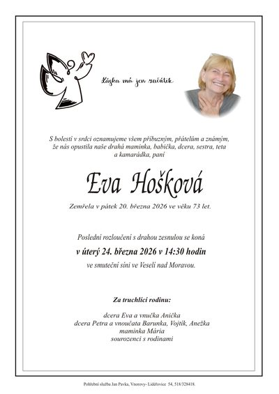 Smuteční oznámení – Eva Hošková