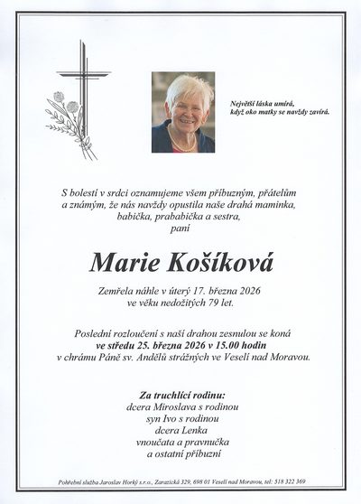 Smuteční oznámení – Marie Kosšíková