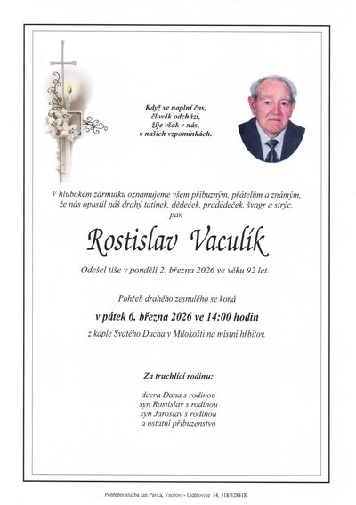 Smuteční oznámení – Rostislav Vaculík