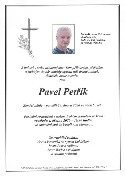 Smuteční oznámení – Pavel Petřík