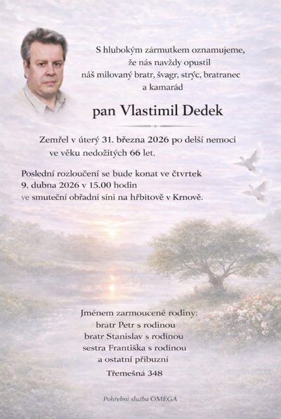 Smuteční oznámení – Vlastimil Dedek