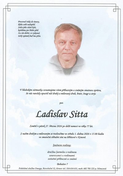 Smuteční oznámení – Ladislav Sitta