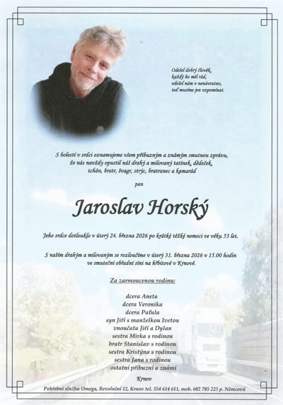 Smuteční oznámení – Jaroslav Horský