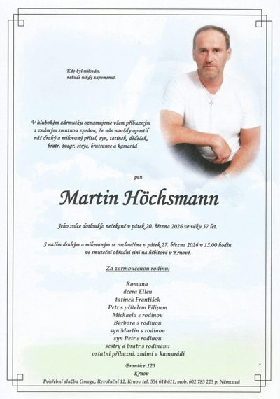 Smuteční oznámení – Martin Hóchsmann
