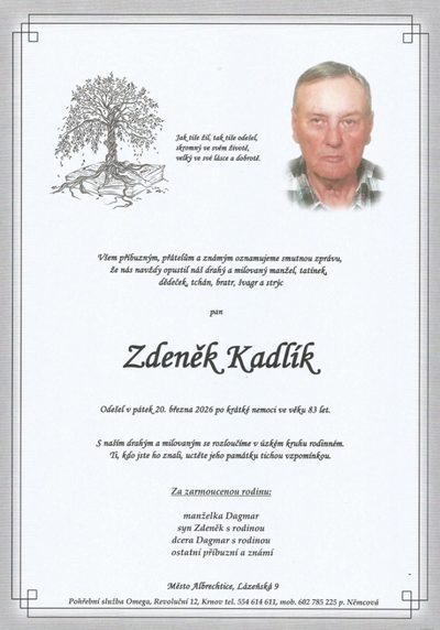 Smuteční oznámení – Zdeněk Kadlík