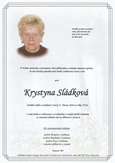 Smuteční oznámení – Krystyna Sládková