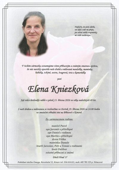 Smuteční oznámení – Elena Kniezková