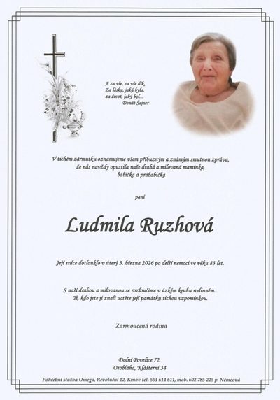 Smuteční oznámení – Ludmila Ruzhová
