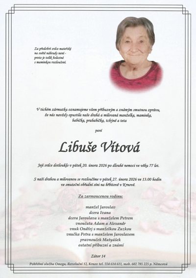 Smuteční oznámení – Libuše Vítová