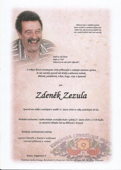 Smuteční oznámení – Zdeněk Zezula