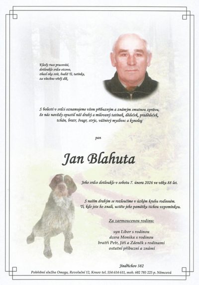 Smuteční oznámení – Jan Blahuta