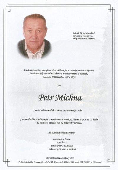 Smuteční oznámení – Petr Michna