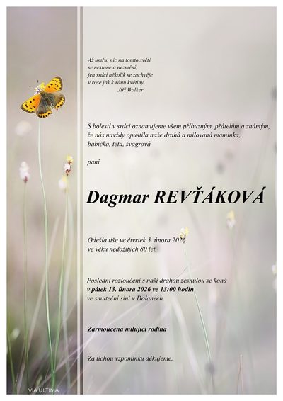 Smuteční oznámení – Dagmar Revťáková