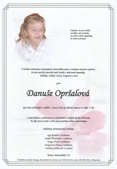 Smuteční oznámení – Danuše Opršalová