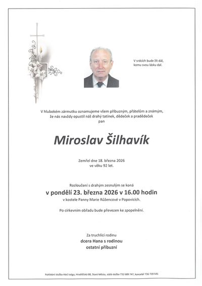 Smuteční oznámení – Miroslav Šilhavík