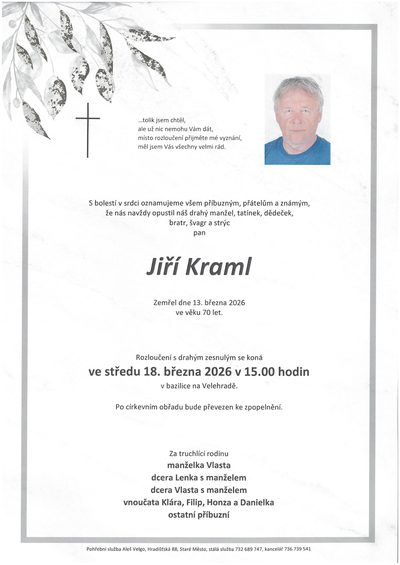 Smuteční oznámení – Jiří Kraml