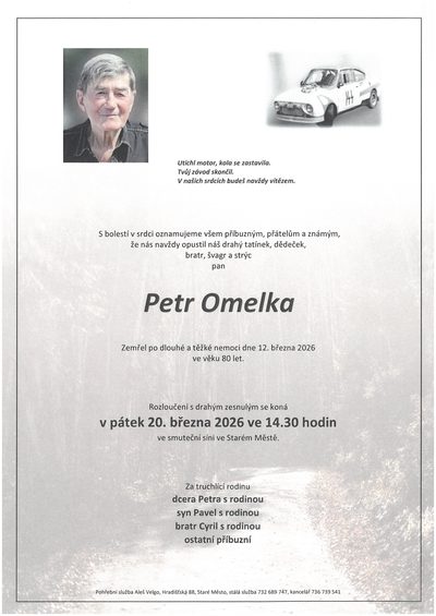 Smuteční oznámení – Petr Omelka
