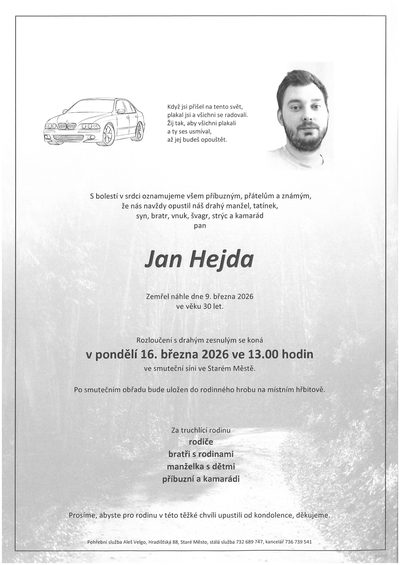 Smuteční oznámení – Jan Hejda