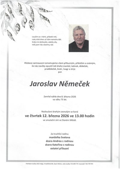 Smuteční oznámení – Jaroslav Němeček