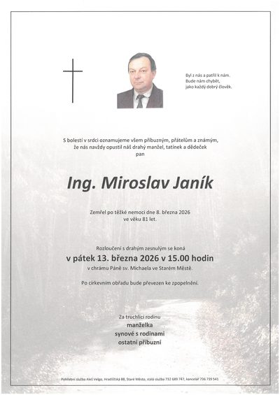 Smuteční oznámení – Miroslav Janík