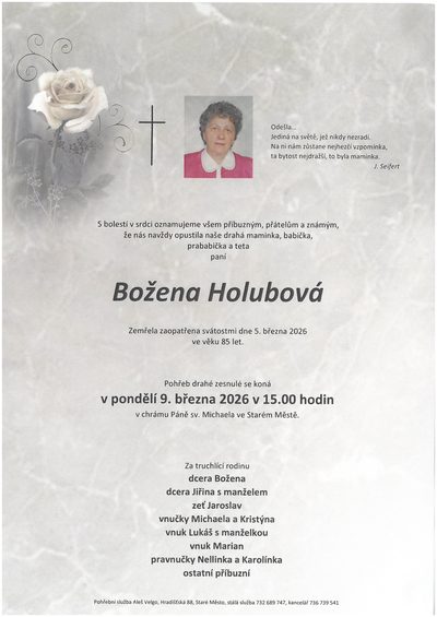 Smuteční oznámení – Božena Holubová