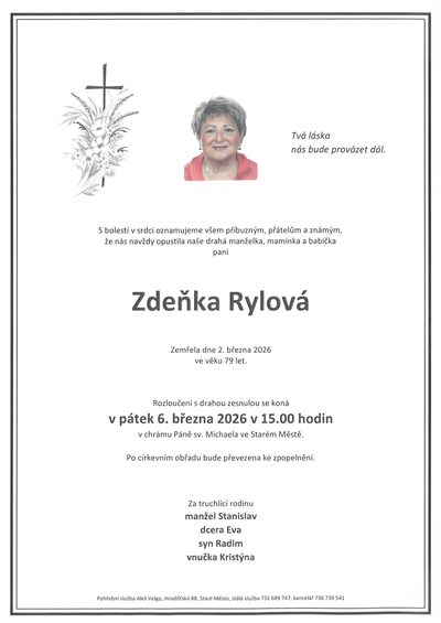 Smuteční oznámení – Zdenka Rylová