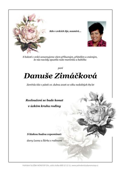 Smuteční oznámení – Danuše Zimáčková
