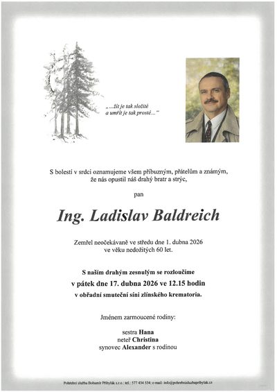 Smuteční oznámení – Ladislav Baldreich