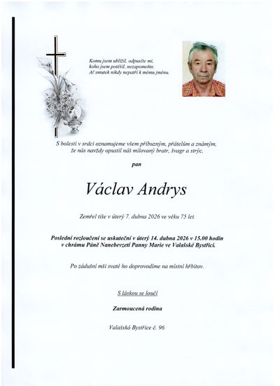 Smuteční oznámení – Vaclav Andrys