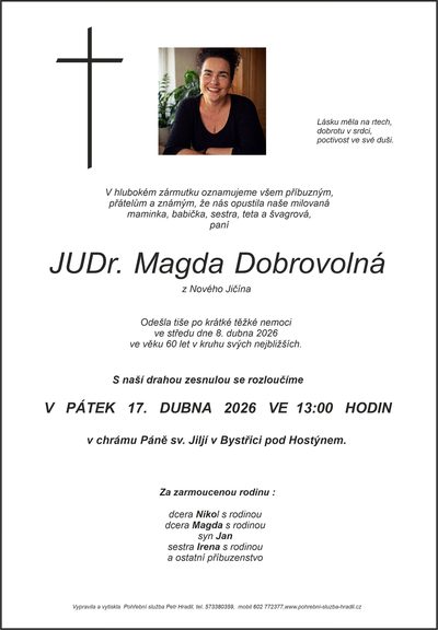 Smuteční oznámení – Magda Dobrovolná