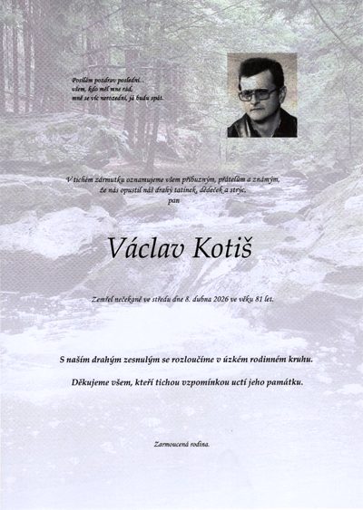 Smuteční oznámení – Václav Kotiš