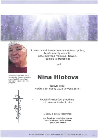 Smuteční oznámení – Sen Hlotova