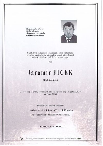 Smuteční oznámení – Jaromír Ficek
