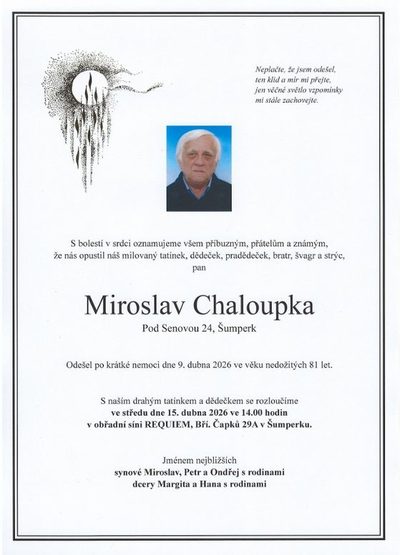 Smuteční oznámení – Miroslav Chaloupka
