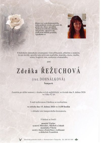 Smuteční oznámení – Zdeňka Řežuchová