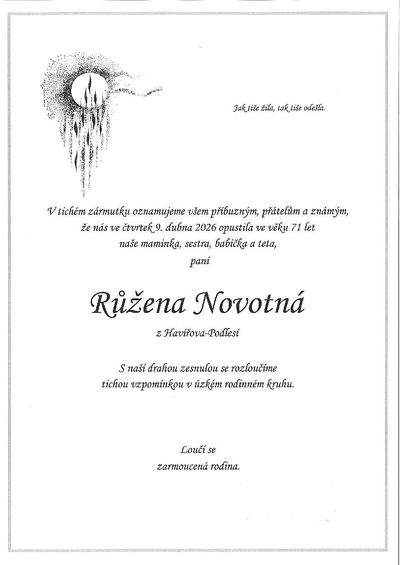 Smuteční oznámení – Růžena Novotná
