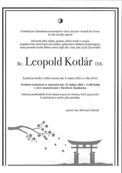 Smuteční oznámení – Leopold Kotlár