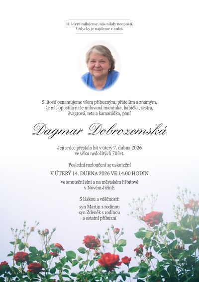 Smuteční oznámení – Dagmar Dobrozemská