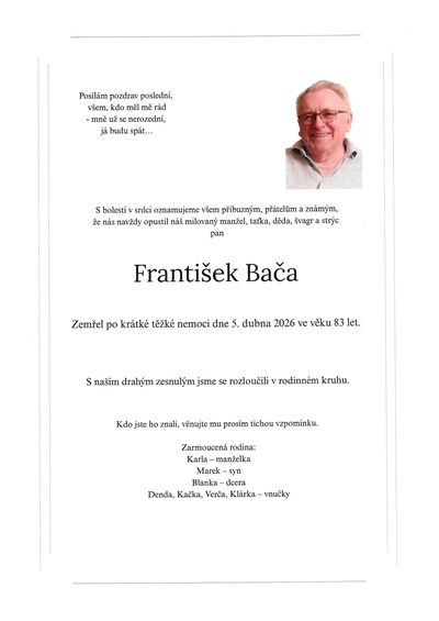 Smuteční oznámení – František Bača