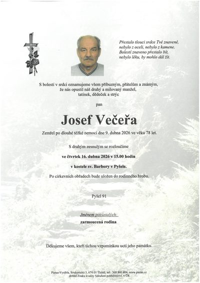 Smuteční oznámení – Josef Večeřa